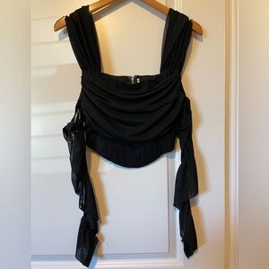 Black Cropped Cold shoulder top